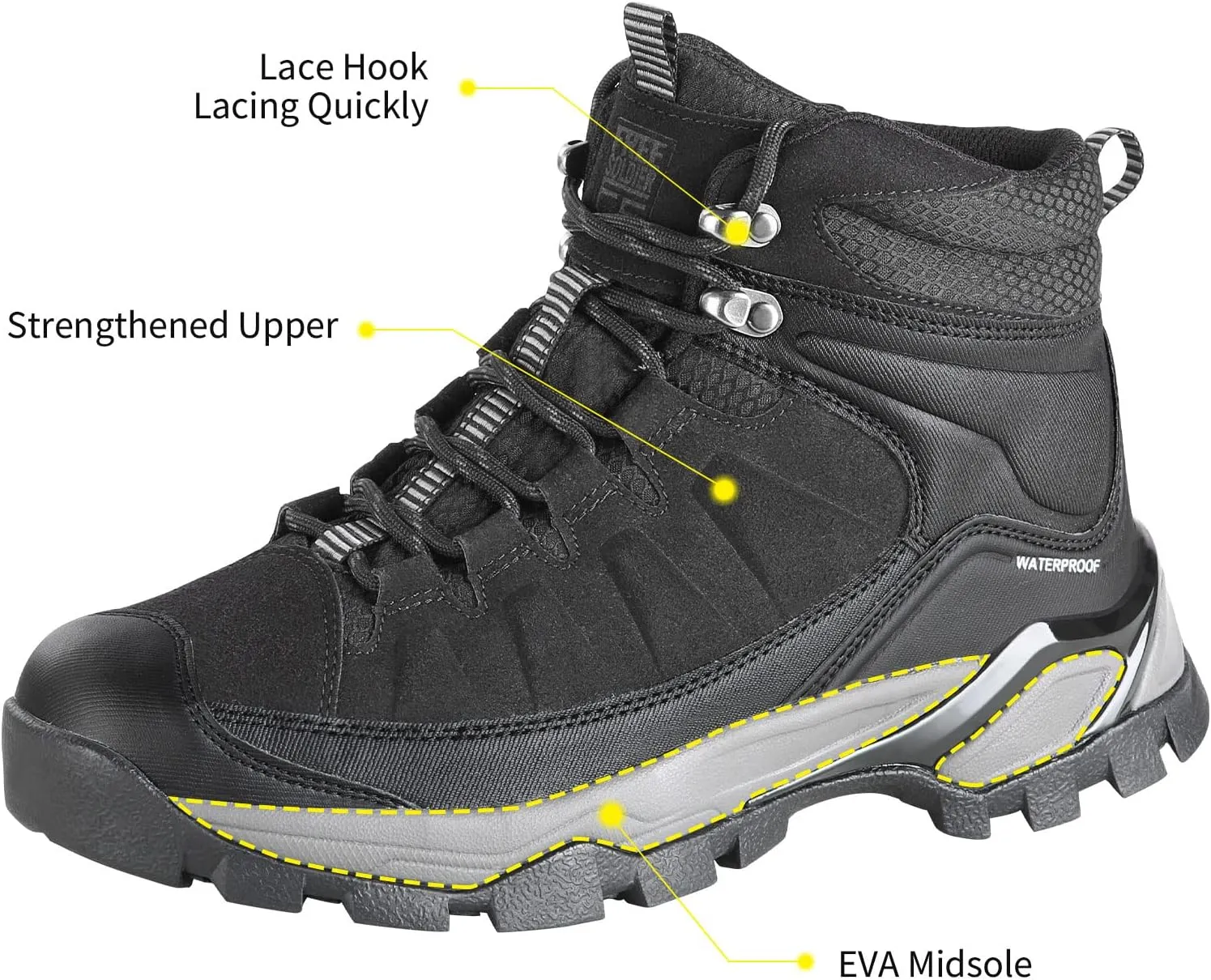 FREE SOLDIER Men's Hiking Boots Outdoor Lightweight Breathable Ankle Boots Waterproof for Trekking Hiking
