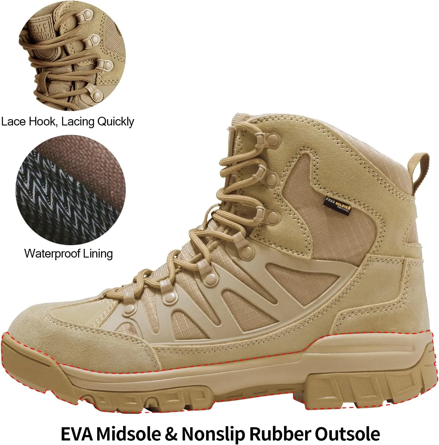 FREE SOLDIER Men's Tactical Waterproof Lightweight Hiking Boots Military Combat Boots Work Boots