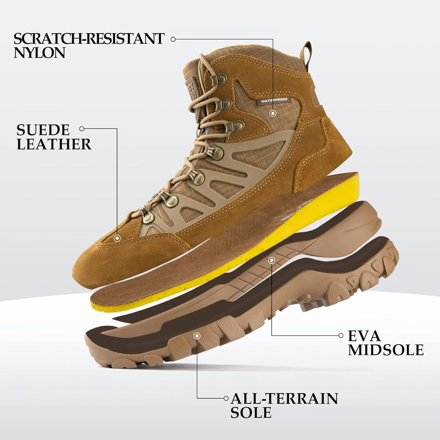 FREE SOLDIER Men's Waterproof Tactical Hiking Boots Military Work Boots Combat Boots
