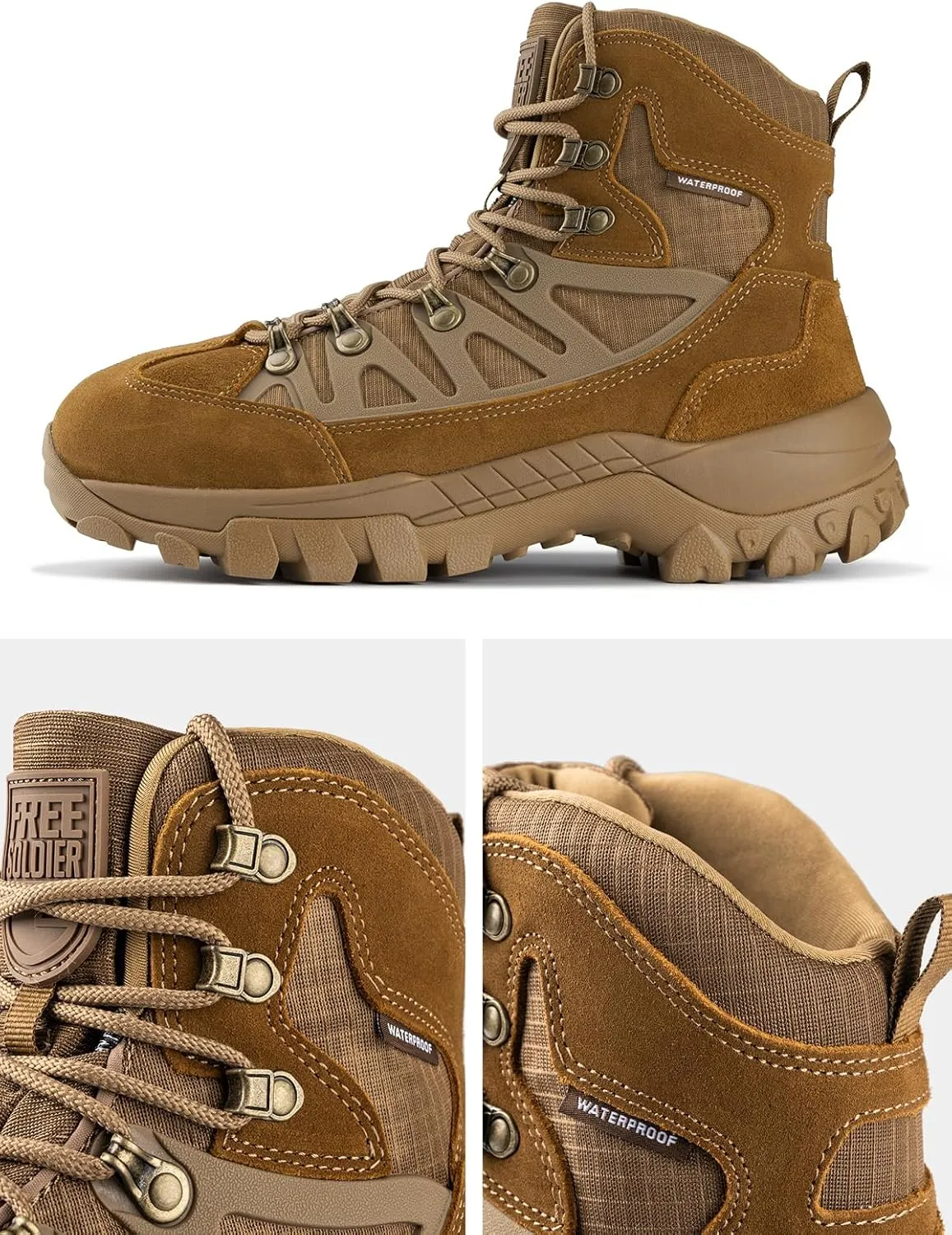 FREE SOLDIER Men's Waterproof Tactical Hiking Boots Military Work Boots Combat Boots