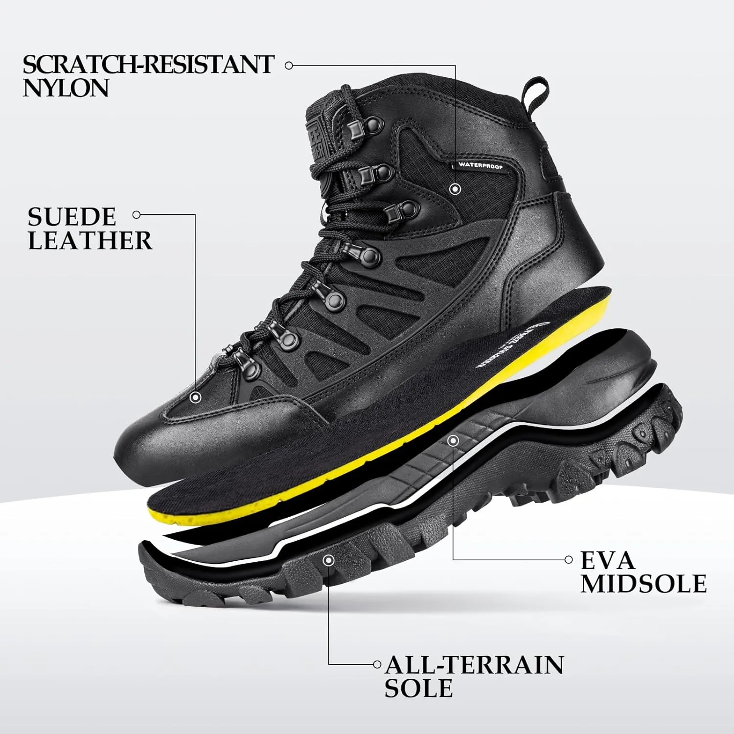 FREE SOLDIER Men's Waterproof Tactical Hiking Boots Military Work Boots Combat Boots
