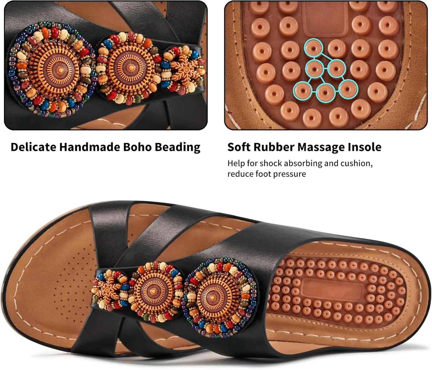 FUDYNMALC Womens Slides Orthopedic Sandals: Summer Dressy Wedge Shoes Handmade Bead Casual Walking Footwear with Comfortable Plantar Fasciitis Support