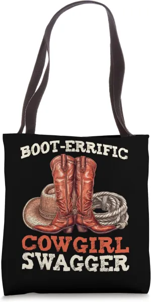 Funny Cowgirl Swagger Knee High Boots Western Country Life Tote Bag