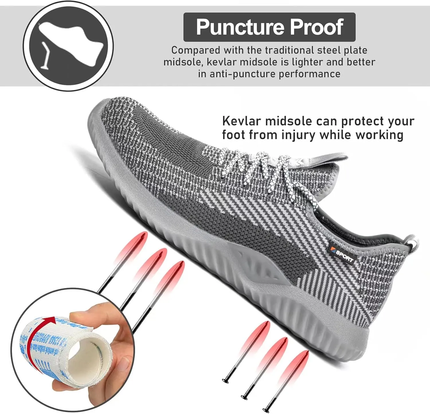 Furuian Steel Toe Shoes for Men Women Comfortable Non Slip Men's Safety Steel Toe Sneakers Industrial Warehouse Contstruction Work Shoes for Men