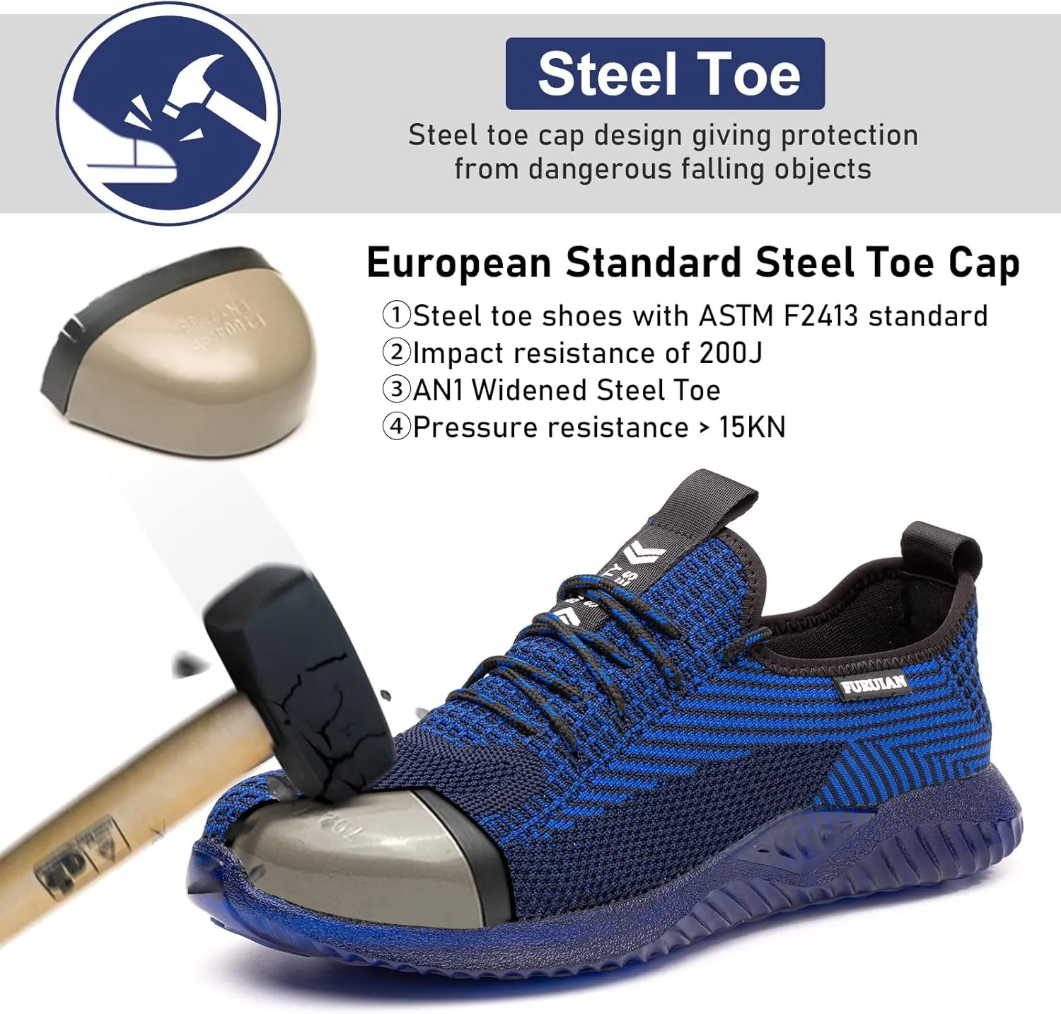 Furuian Steel Toe Shoes for Men Women Comfortable Non Slip Men's Safety Steel Toe Sneakers Industrial Warehouse Contstruction Work Shoes for Men