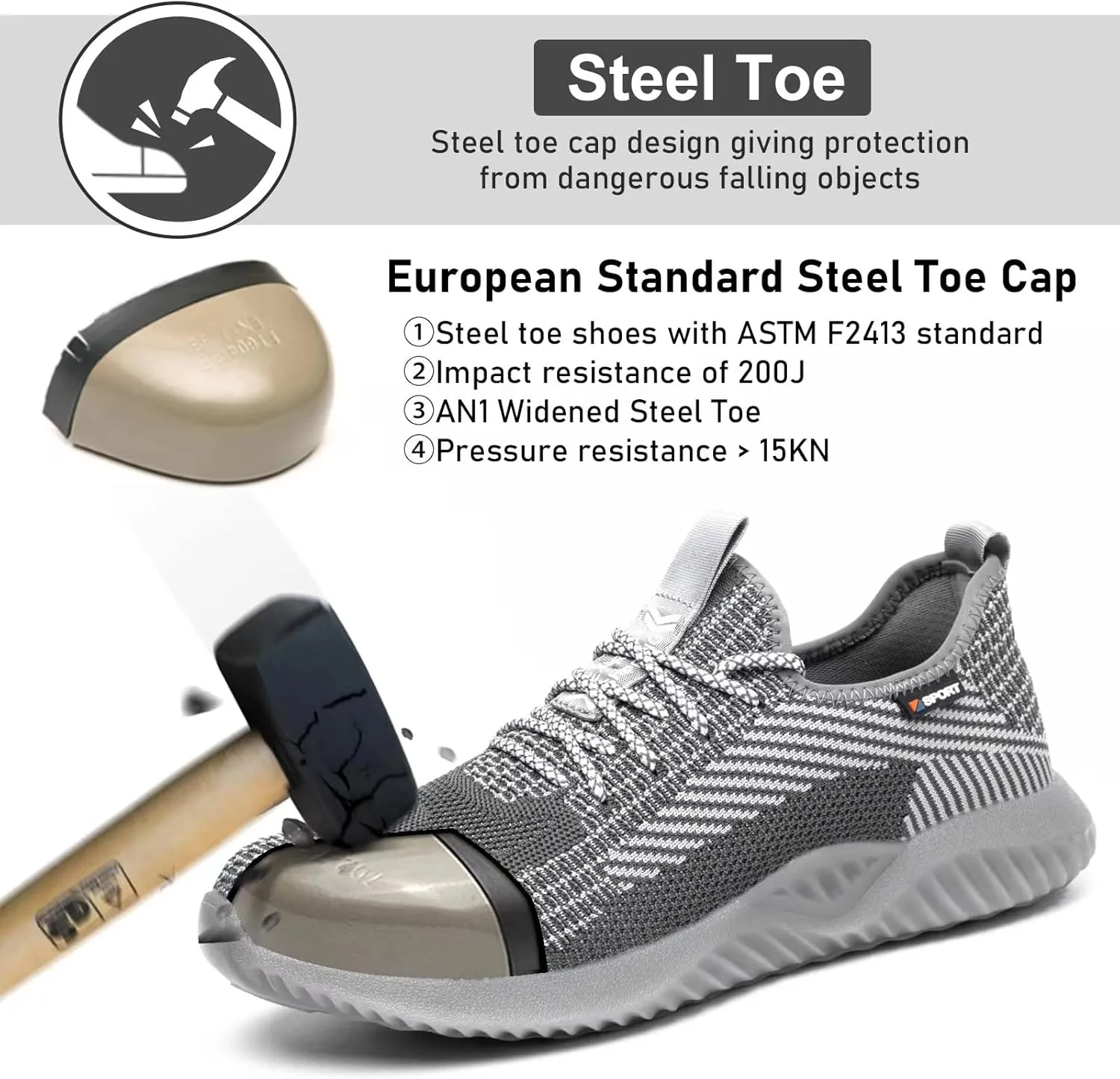 Furuian Steel Toe Shoes for Men Women Comfortable Non Slip Men's Safety Steel Toe Sneakers Industrial Warehouse Contstruction Work Shoes for Men