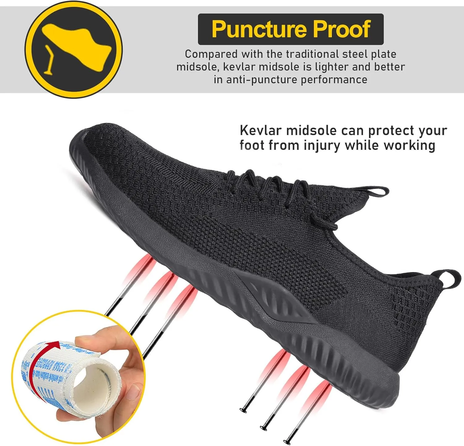 Furuian Steel Toe Shoes for Men Women Comfortable Non Slip Men's Safety Steel Toe Sneakers Industrial Warehouse Contstruction Work Shoes for Men