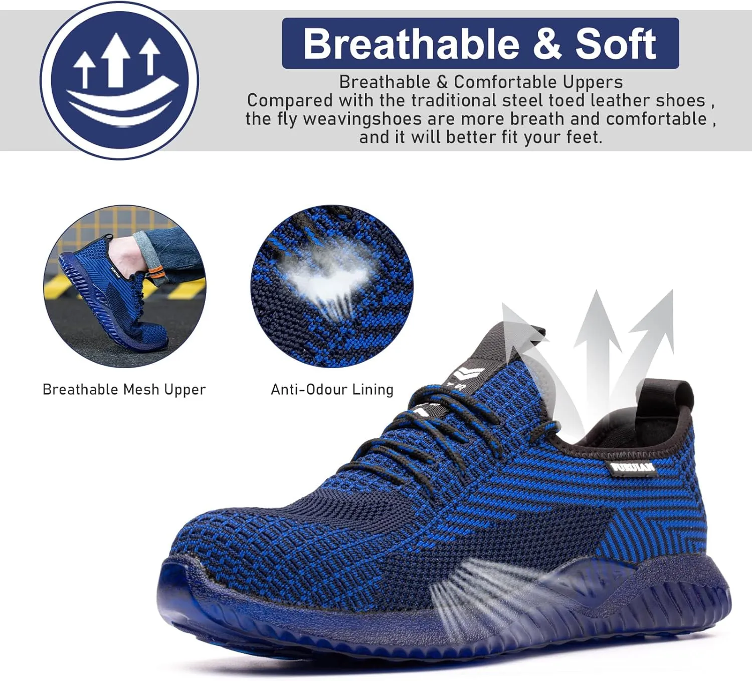 Furuian Steel Toe Shoes for Men Women Comfortable Non Slip Men's Safety Steel Toe Sneakers Industrial Warehouse Contstruction Work Shoes for Men