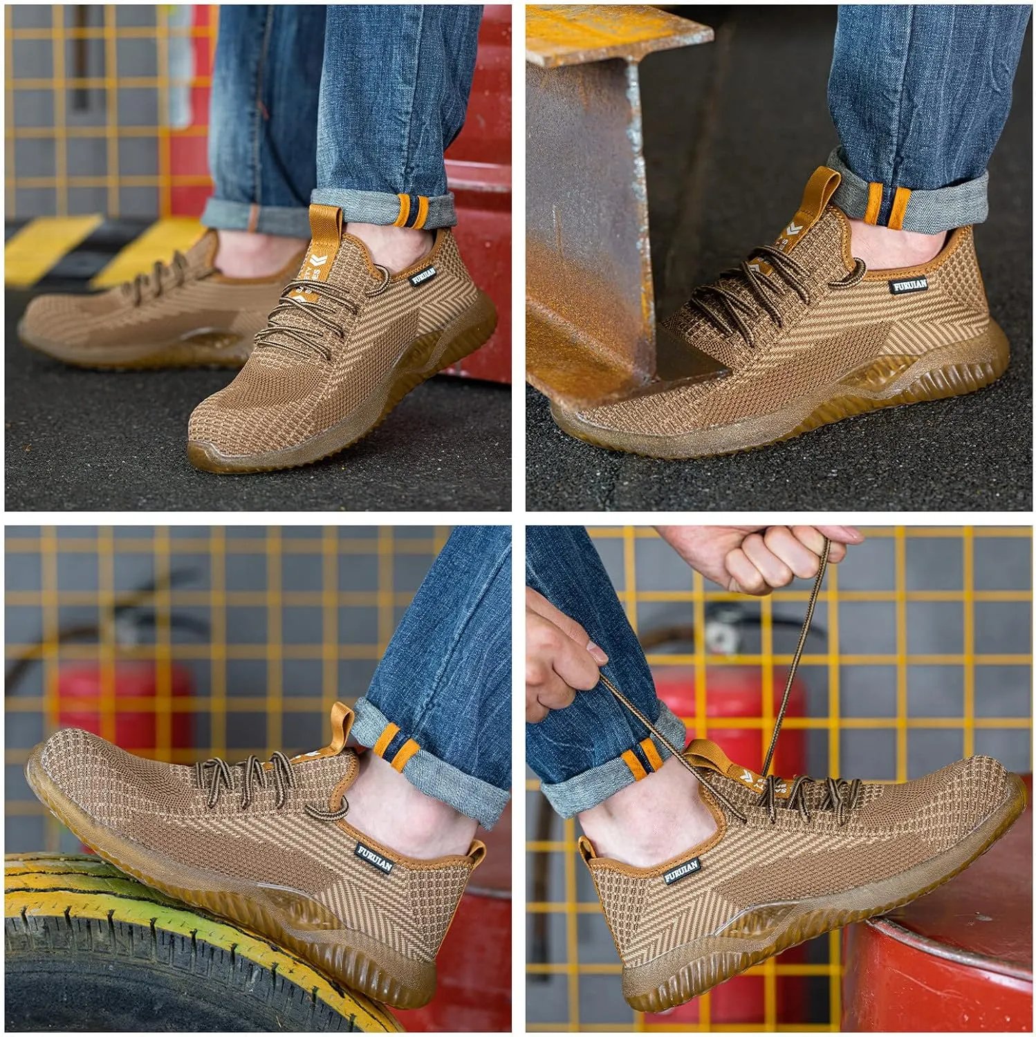 Furuian Steel Toe Shoes for Men Women Comfortable Non Slip Men's Safety Steel Toe Sneakers Industrial Warehouse Contstruction Work Shoes for Men
