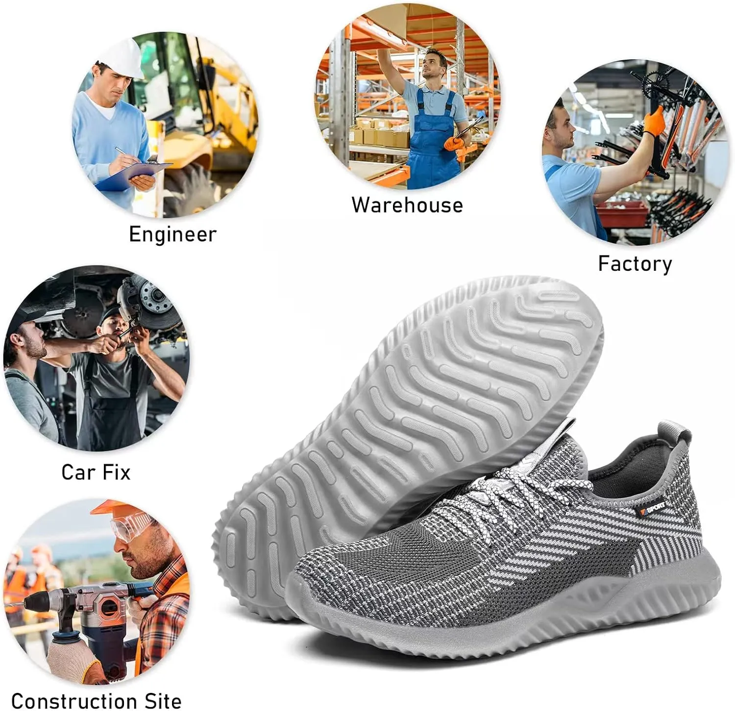 Furuian Steel Toe Shoes for Men Women Comfortable Non Slip Men's Safety Steel Toe Sneakers Industrial Warehouse Contstruction Work Shoes for Men