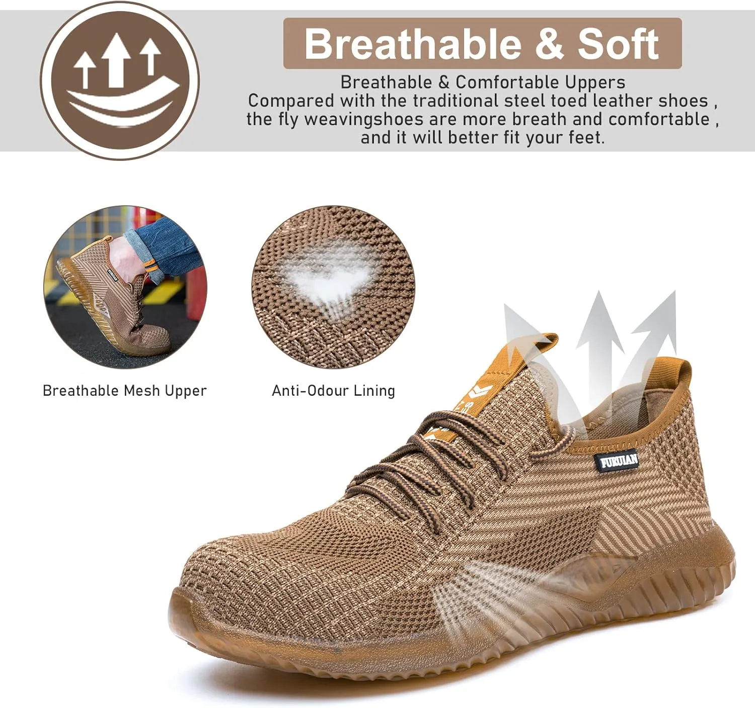 Furuian Steel Toe Shoes for Men Women Comfortable Non Slip Men's Safety Steel Toe Sneakers Industrial Warehouse Contstruction Work Shoes for Men