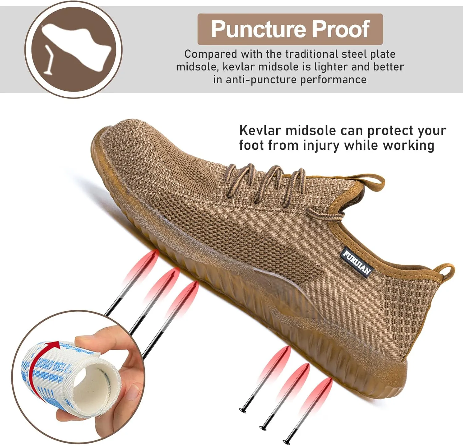Furuian Steel Toe Shoes for Men Women Comfortable Non Slip Men's Safety Steel Toe Sneakers Industrial Warehouse Contstruction Work Shoes for Men