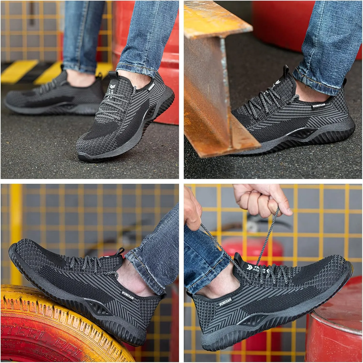 Furuian Steel Toe Shoes for Men Women Comfortable Non Slip Men's Safety Steel Toe Sneakers Industrial Warehouse Contstruction Work Shoes for Men