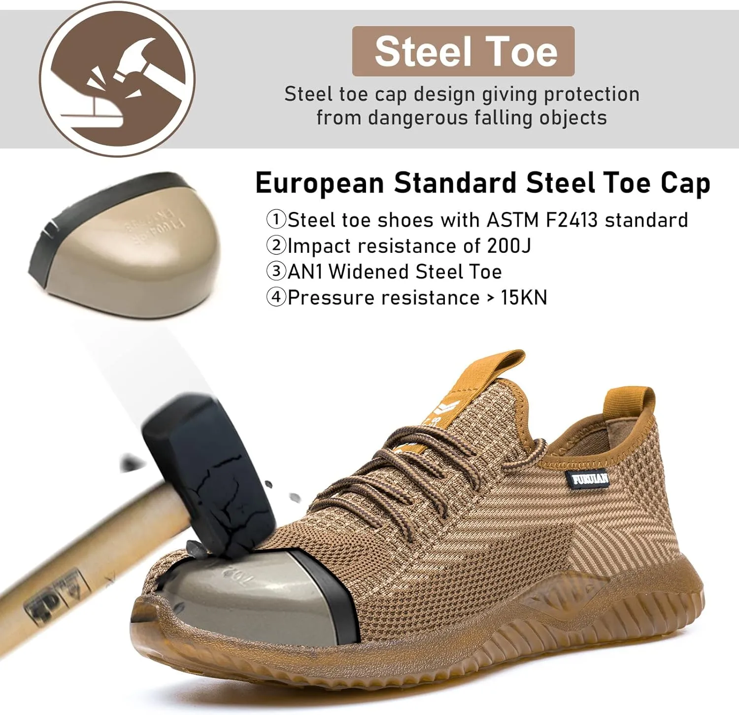Furuian Steel Toe Shoes for Men Women Comfortable Non Slip Men's Safety Steel Toe Sneakers Industrial Warehouse Contstruction Work Shoes for Men
