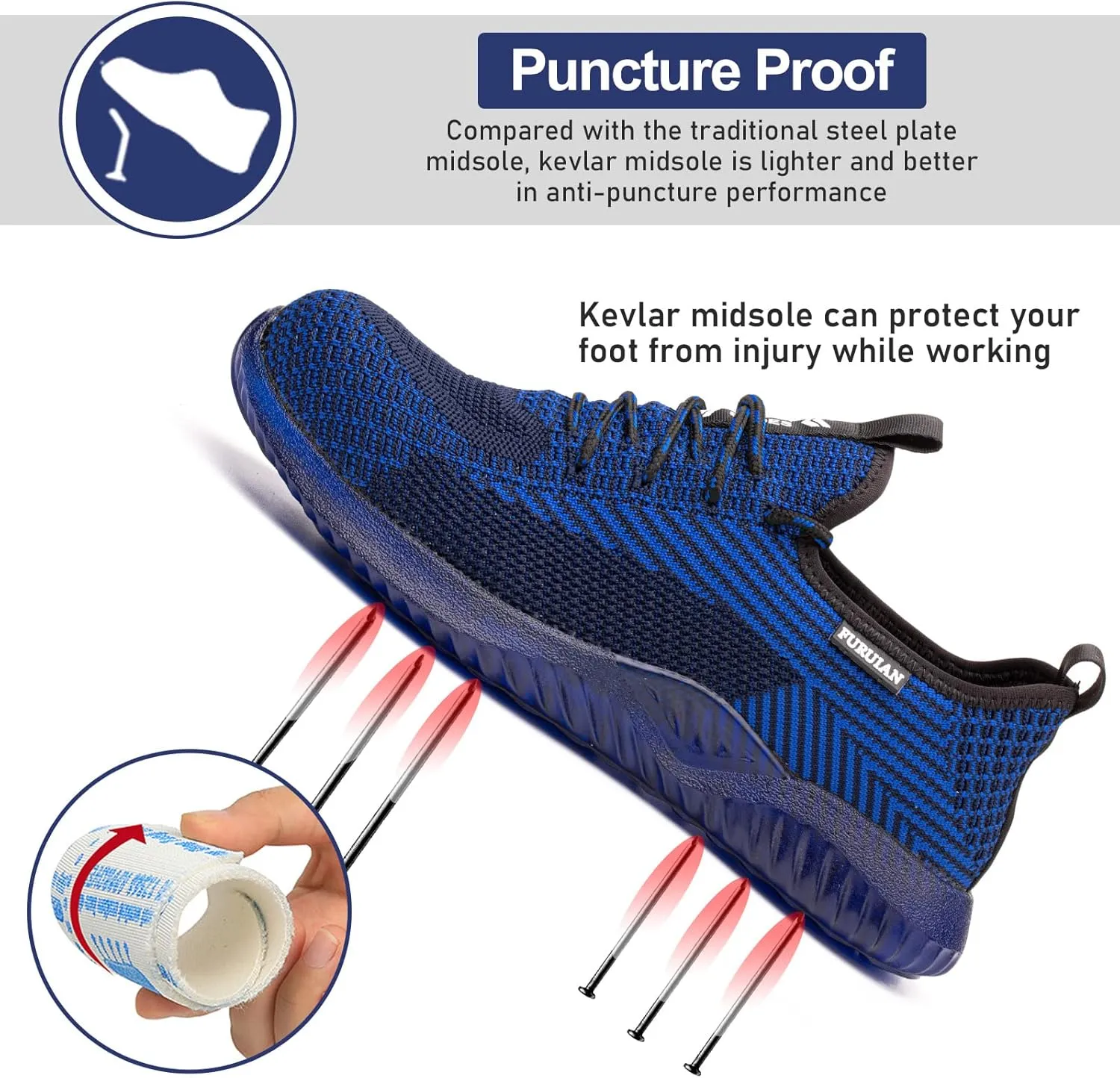 Furuian Steel Toe Shoes for Men Women Comfortable Non Slip Men's Safety Steel Toe Sneakers Industrial Warehouse Contstruction Work Shoes for Men