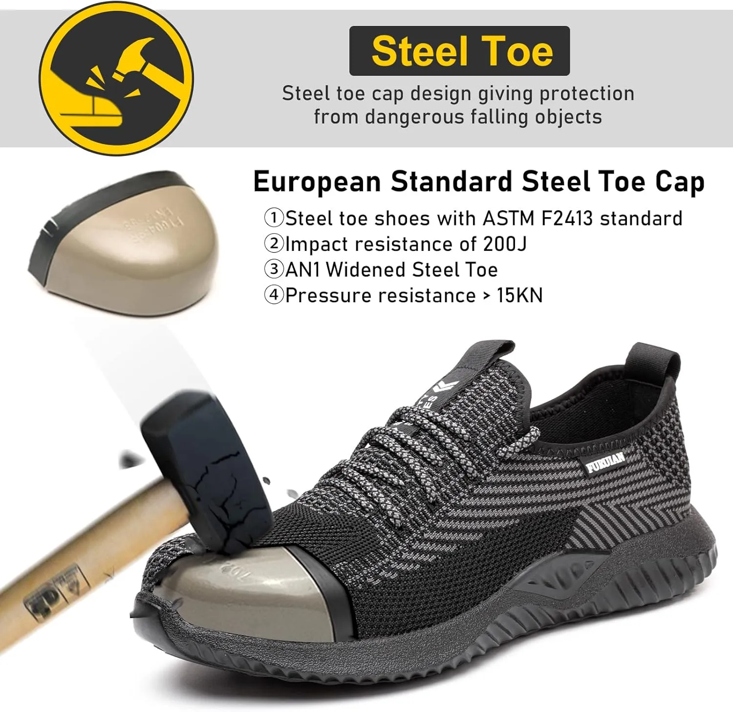 Furuian Waterproof Steel Toe Shoes for Men Comfortable Non Slip Safety Sneakers Warehouse Industry Contstruction Work Shoes for Men
