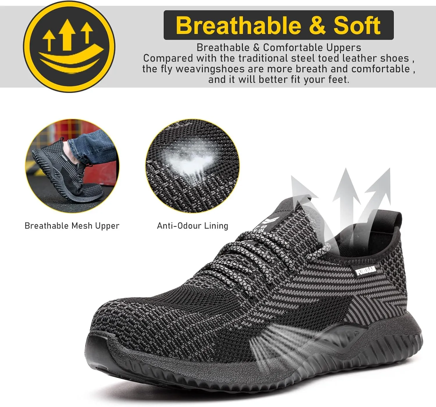 Furuian Waterproof Steel Toe Shoes for Men Comfortable Non Slip Safety Sneakers Warehouse Industry Contstruction Work Shoes for Men