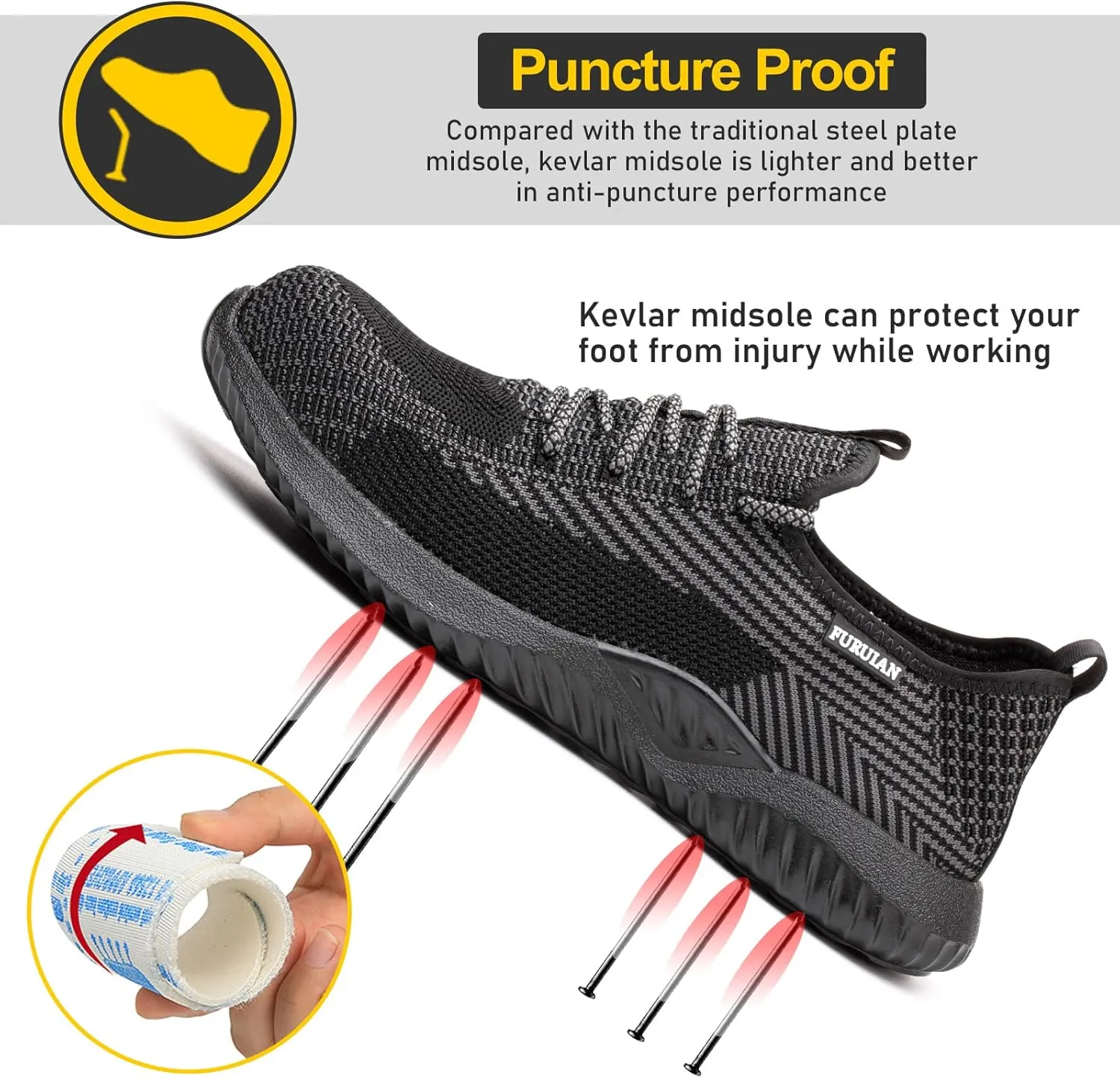 Furuian Waterproof Steel Toe Shoes for Men Comfortable Non Slip Safety Sneakers Warehouse Industry Contstruction Work Shoes for Men