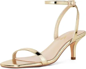 GENSHUO Women Stiletto Heeled Sandals Square Open Toe Ankle Strap Heels Sexy Strappy Dress High Heel Shoes