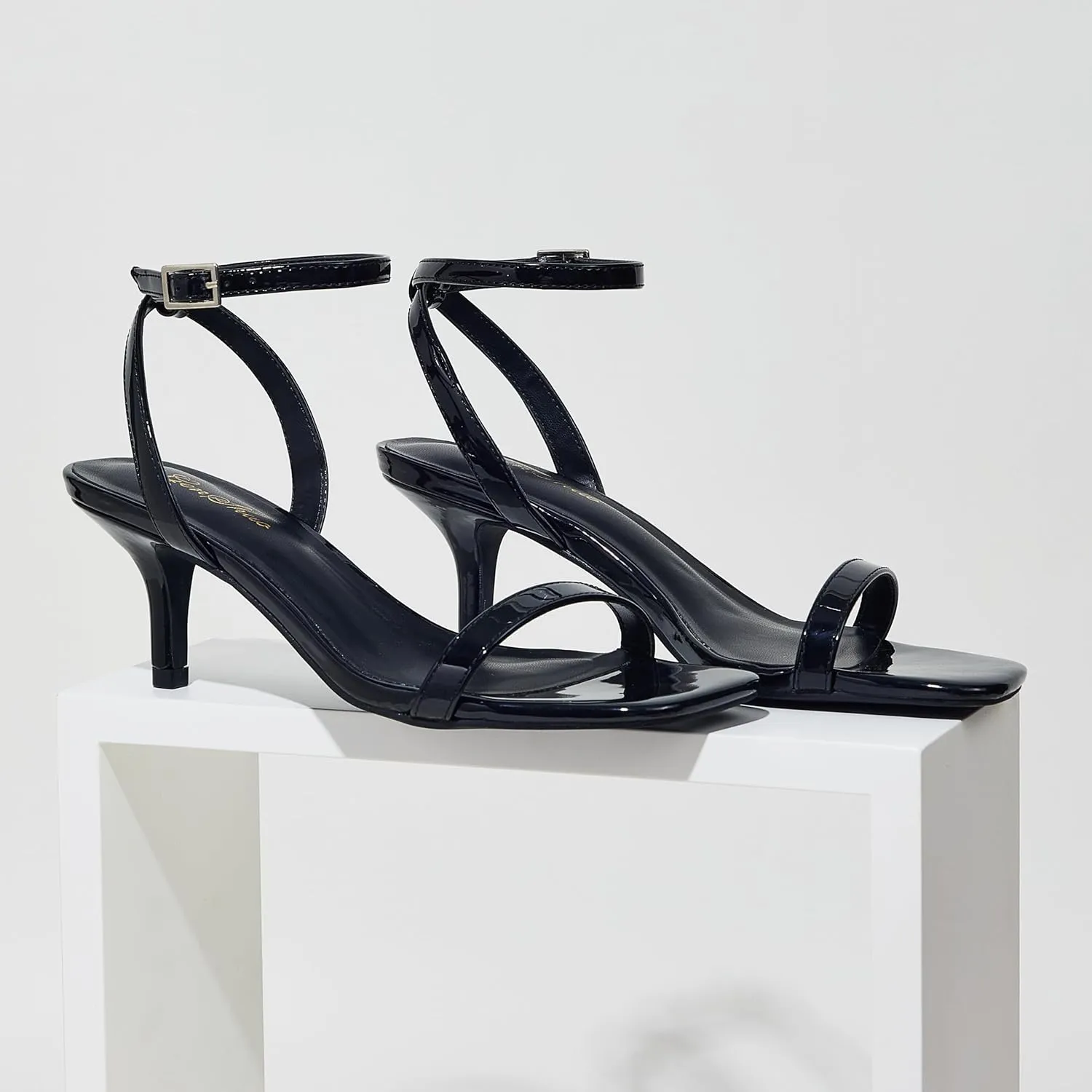 GENSHUO Women Stiletto Heeled Sandals Square Open Toe Ankle Strap Heels Sexy Strappy Dress High Heel Shoes