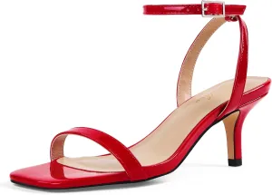 GENSHUO Women Stiletto Heeled Sandals Square Open Toe Ankle Strap Heels Sexy Strappy Dress High Heel Shoes