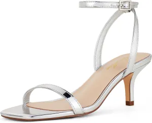 GENSHUO Women Stiletto Heeled Sandals Square Open Toe Ankle Strap Heels Sexy Strappy Dress High Heel Shoes