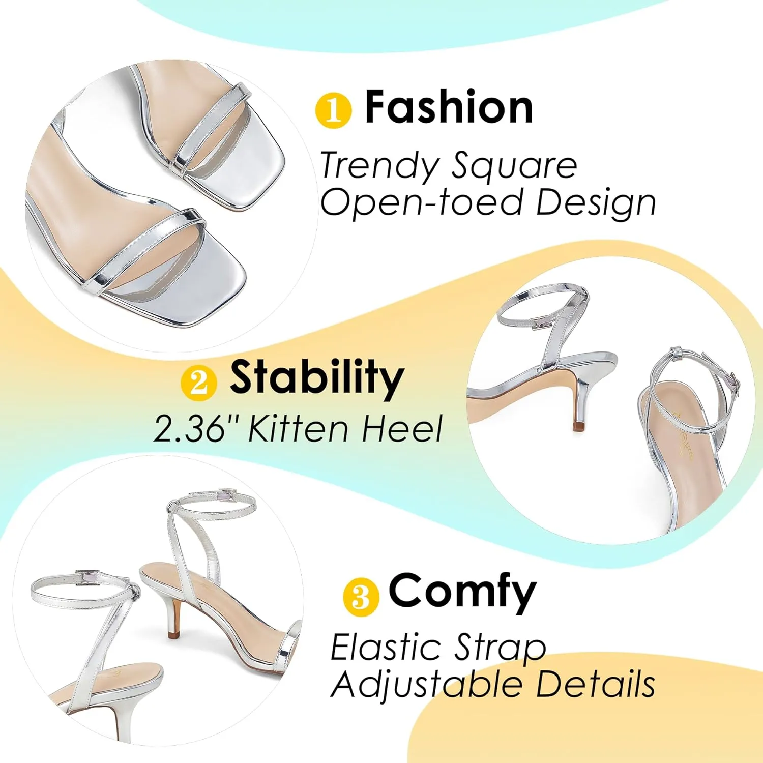 GENSHUO Women Stiletto Heeled Sandals Square Open Toe Ankle Strap Heels Sexy Strappy Dress High Heel Shoes