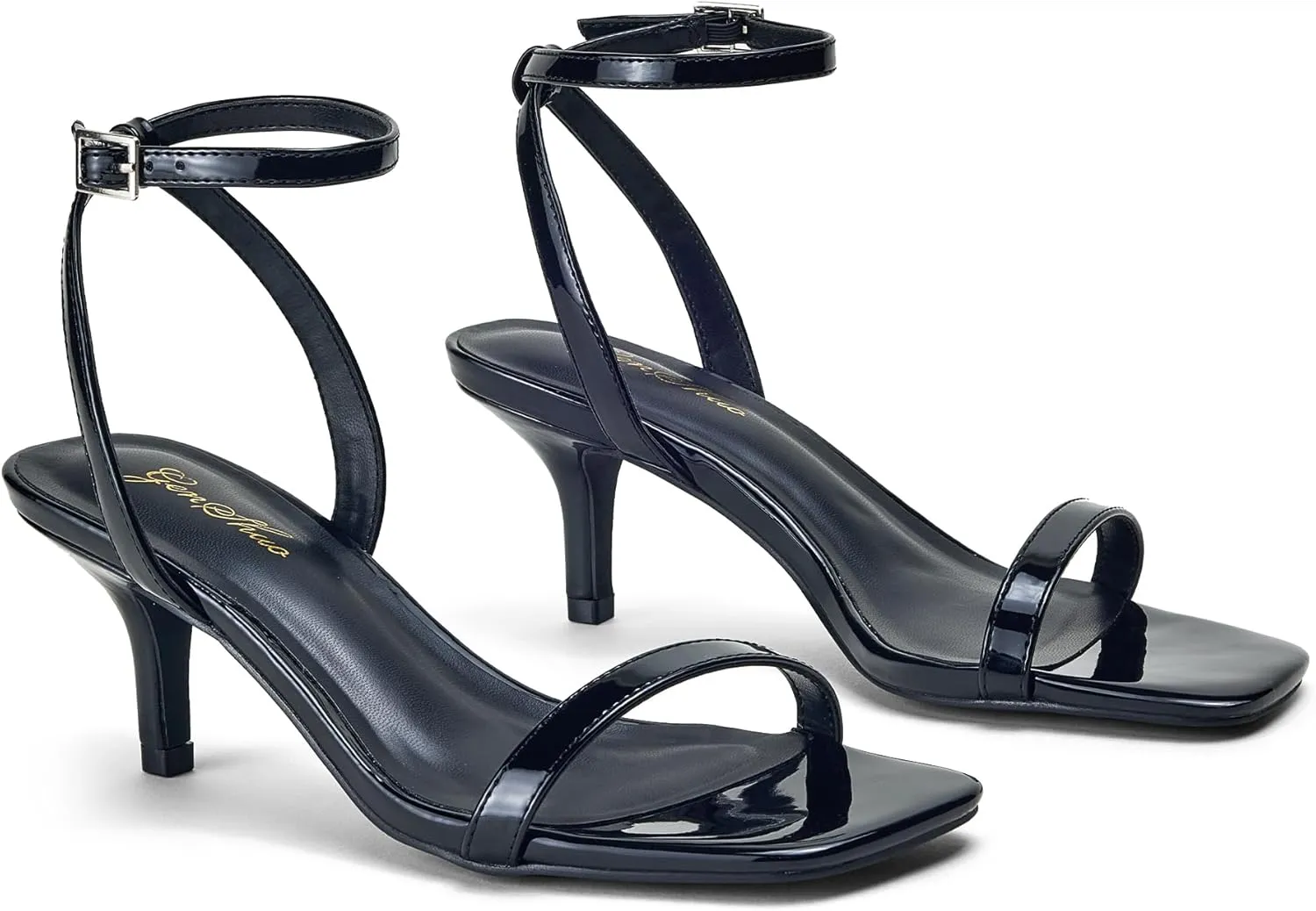 GENSHUO Women Stiletto Heeled Sandals Square Open Toe Ankle Strap Heels Sexy Strappy Dress High Heel Shoes