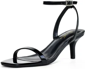 GENSHUO Women Stiletto Heeled Sandals Square Open Toe Ankle Strap Heels Sexy Strappy Dress High Heel Shoes