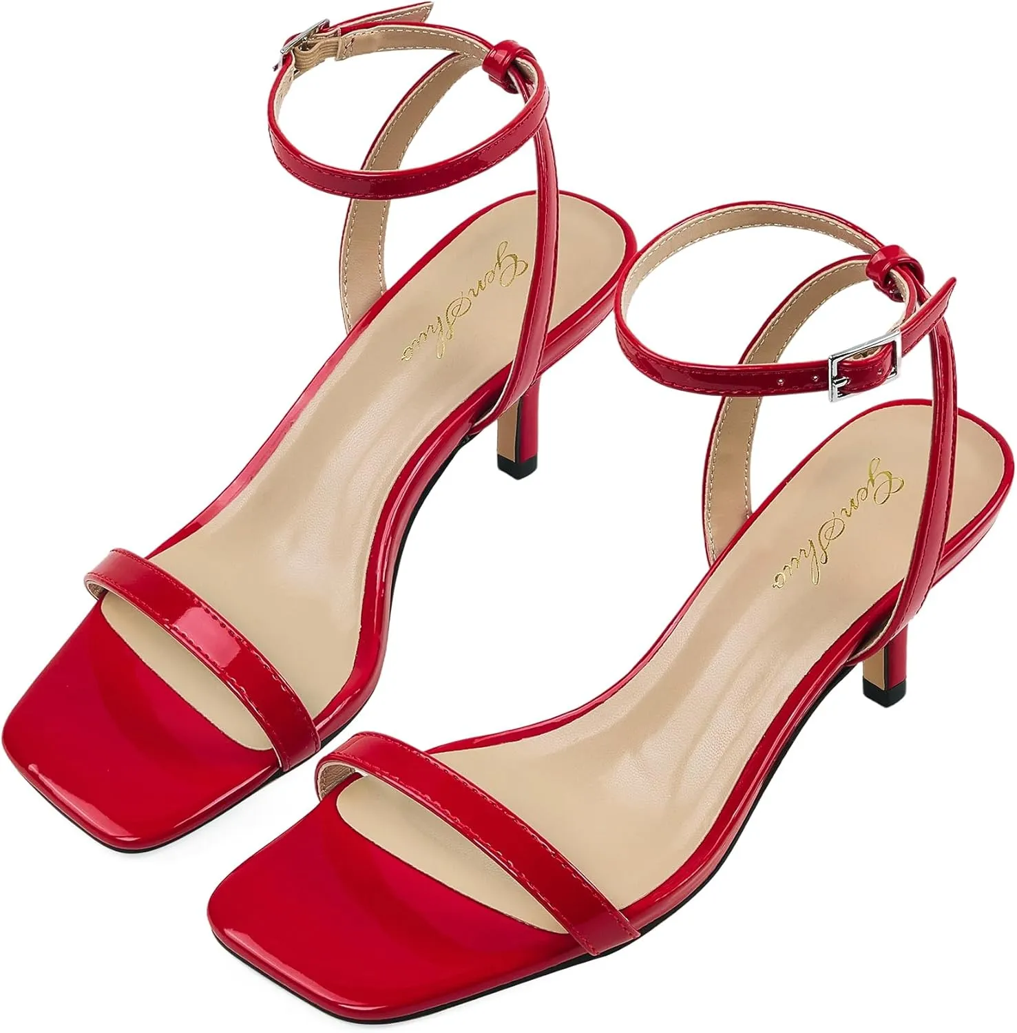 GENSHUO Women Stiletto Heeled Sandals Square Open Toe Ankle Strap Heels Sexy Strappy Dress High Heel Shoes