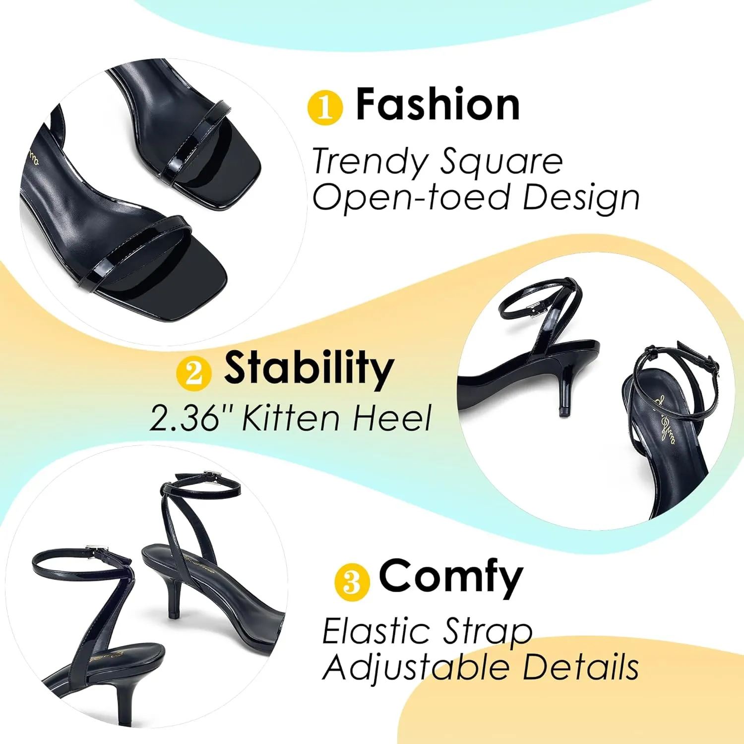 GENSHUO Women Stiletto Heeled Sandals Square Open Toe Ankle Strap Heels Sexy Strappy Dress High Heel Shoes