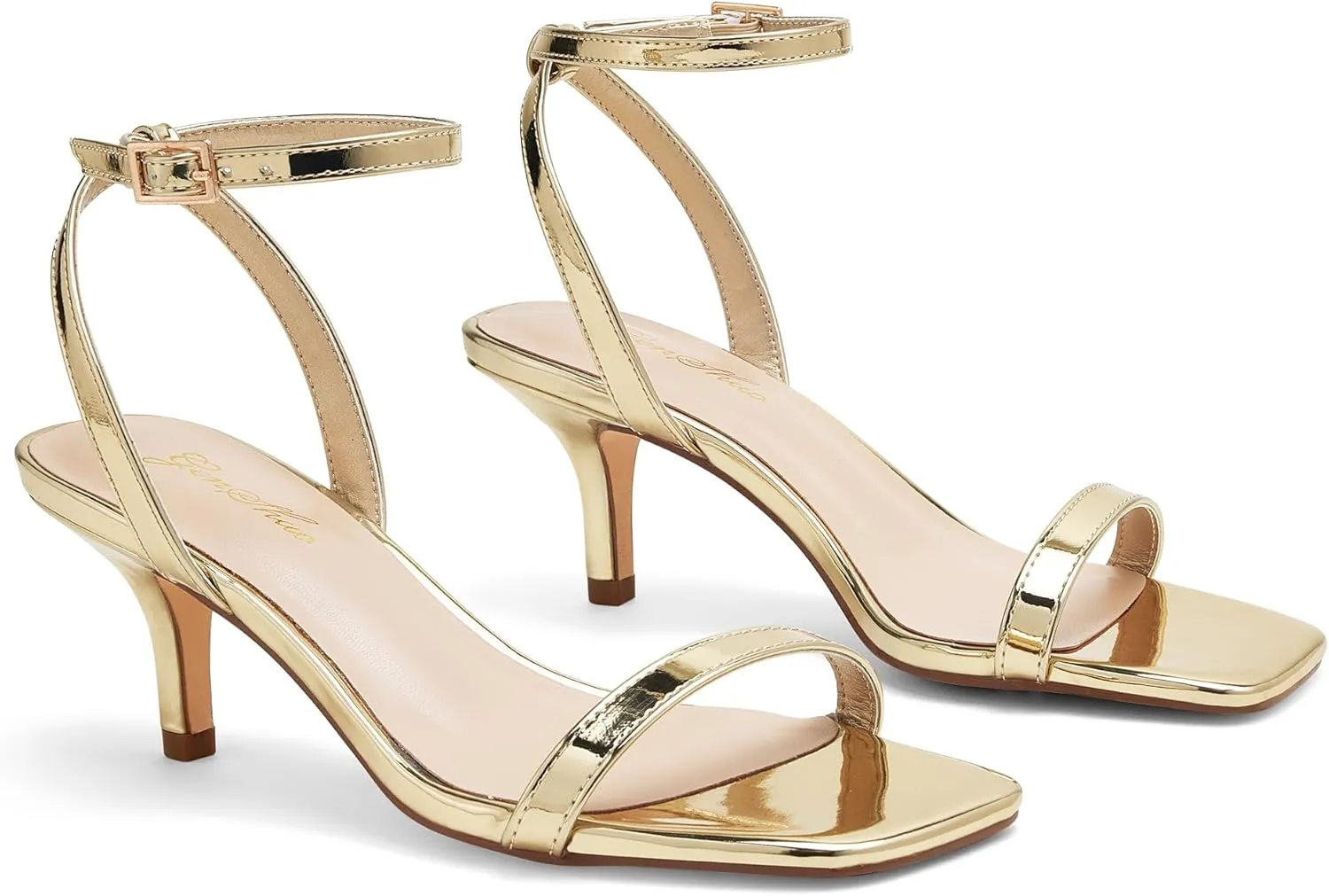 GENSHUO Women Stiletto Heeled Sandals Square Open Toe Ankle Strap Heels Sexy Strappy Dress High Heel Shoes