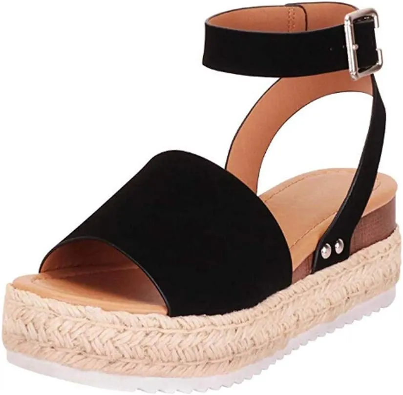 Gibobby Platform Sandals for Women,Women's Sandals Espadrille Wedge Platform Summer Ankle Strap Studded Open Toe Sandal