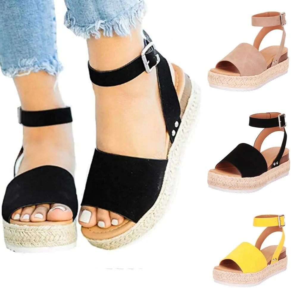 Gibobby Platform Sandals for Women,Women's Sandals Espadrille Wedge Platform Summer Ankle Strap Studded Open Toe Sandal