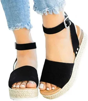 Gibobby Platform Sandals for Women,Women's Sandals Espadrille Wedge Platform Summer Ankle Strap Studded Open Toe Sandal