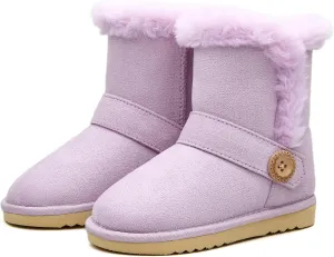 Girls Winter Cold Weather Wood Button Warm Shearling Lightweight Comfort Boots