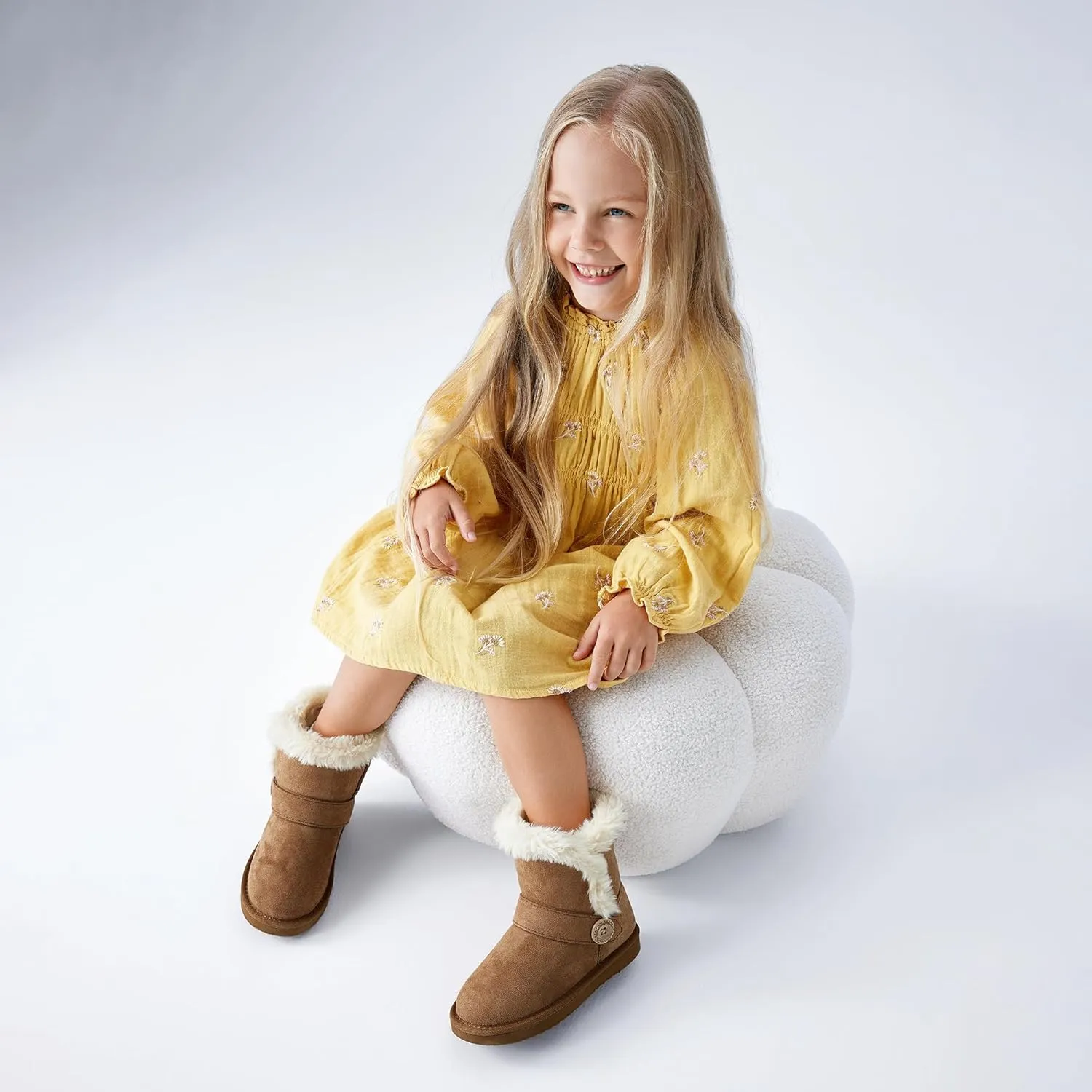 Girls Winter Cold Weather Wood Button Warm Shearling Lightweight Comfort Boots
