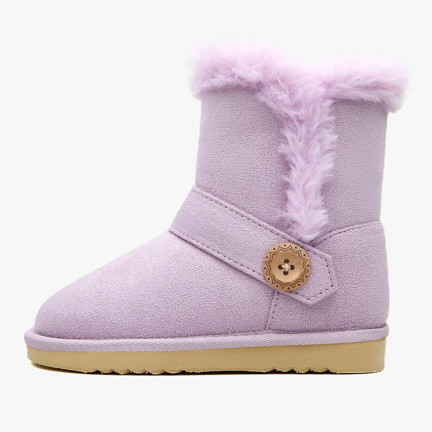 Girls Winter Cold Weather Wood Button Warm Shearling Lightweight Comfort Boots