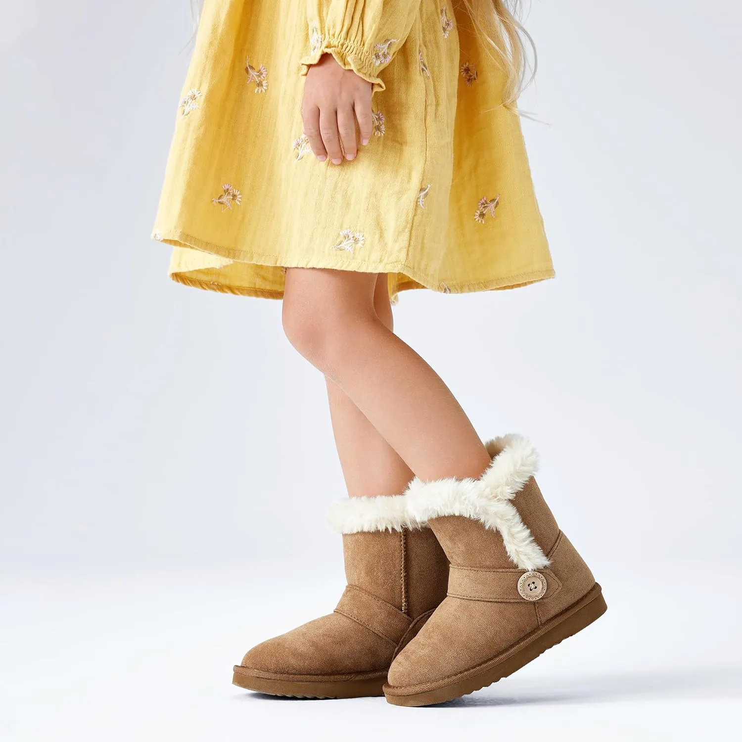 Girls Winter Cold Weather Wood Button Warm Shearling Lightweight Comfort Boots