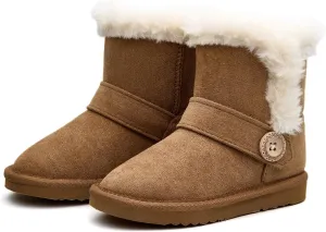 Girls Winter Cold Weather Wood Button Warm Shearling Lightweight Comfort Boots