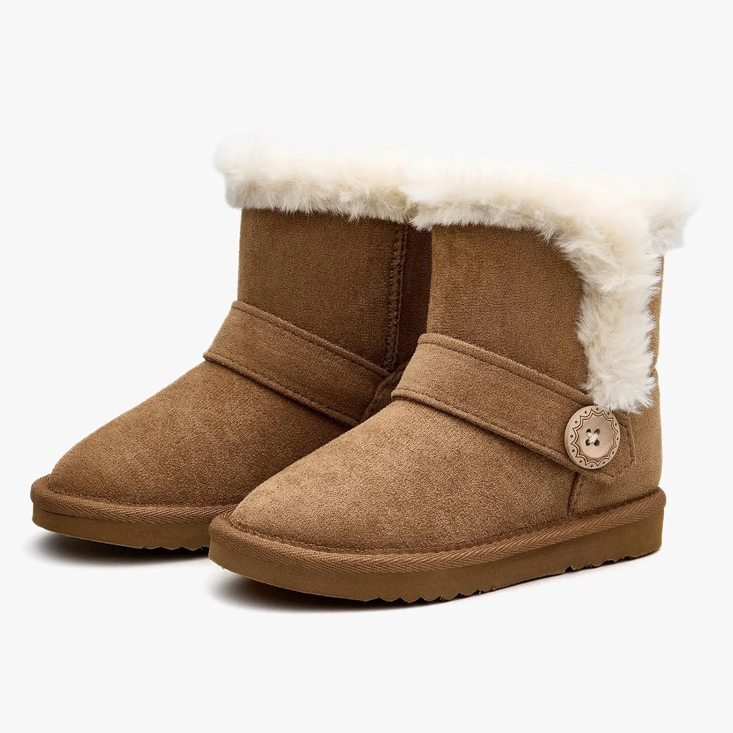Girls Winter Cold Weather Wood Button Warm Shearling Lightweight Comfort Boots
