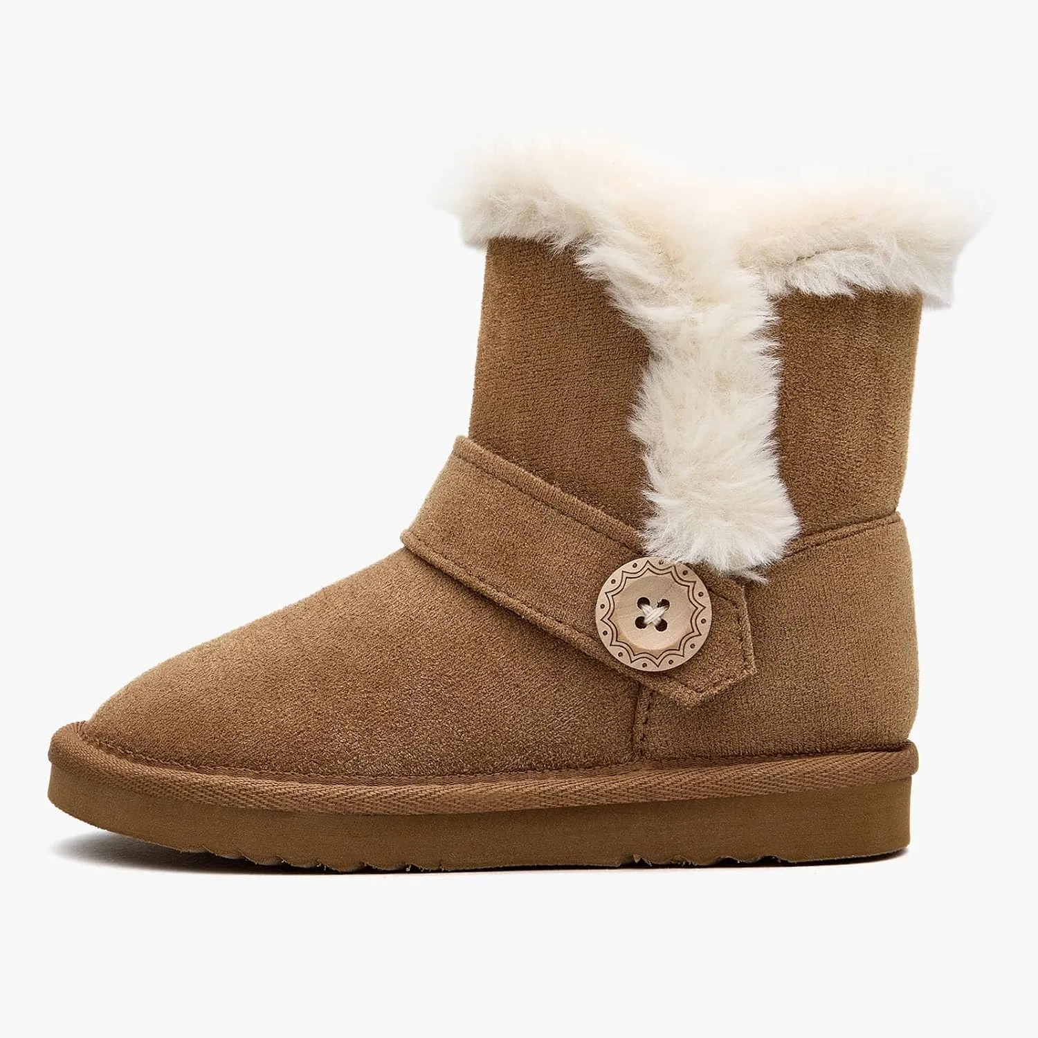 Girls Winter Cold Weather Wood Button Warm Shearling Lightweight Comfort Boots