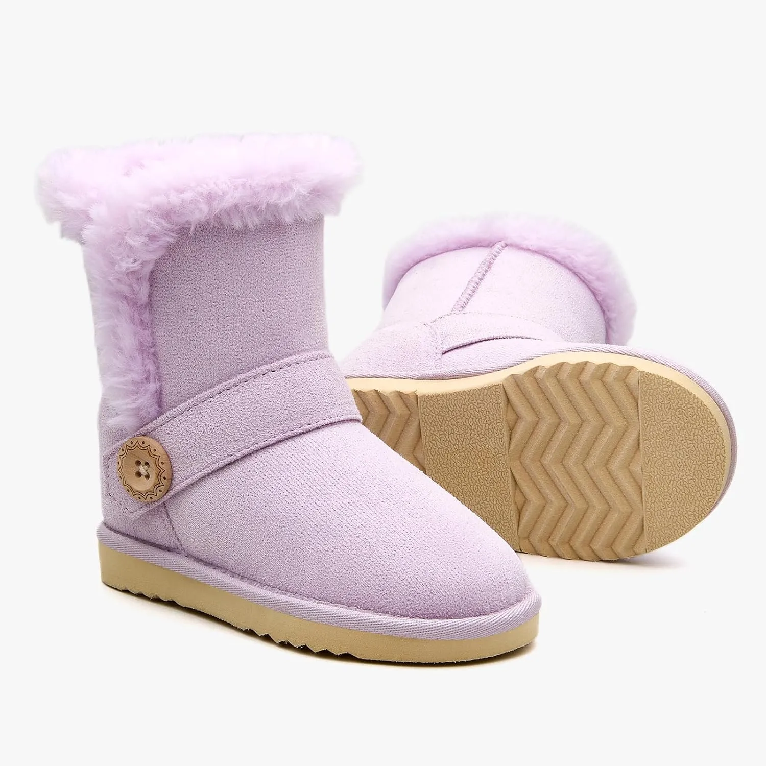 Girls Winter Cold Weather Wood Button Warm Shearling Lightweight Comfort Boots