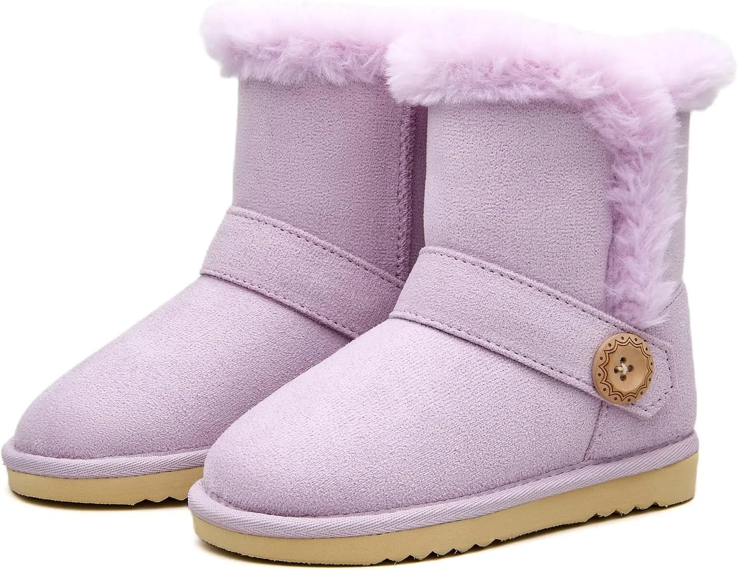 Girls Winter Cold Weather Wood Button Warm Shearling Lightweight Comfort Boots