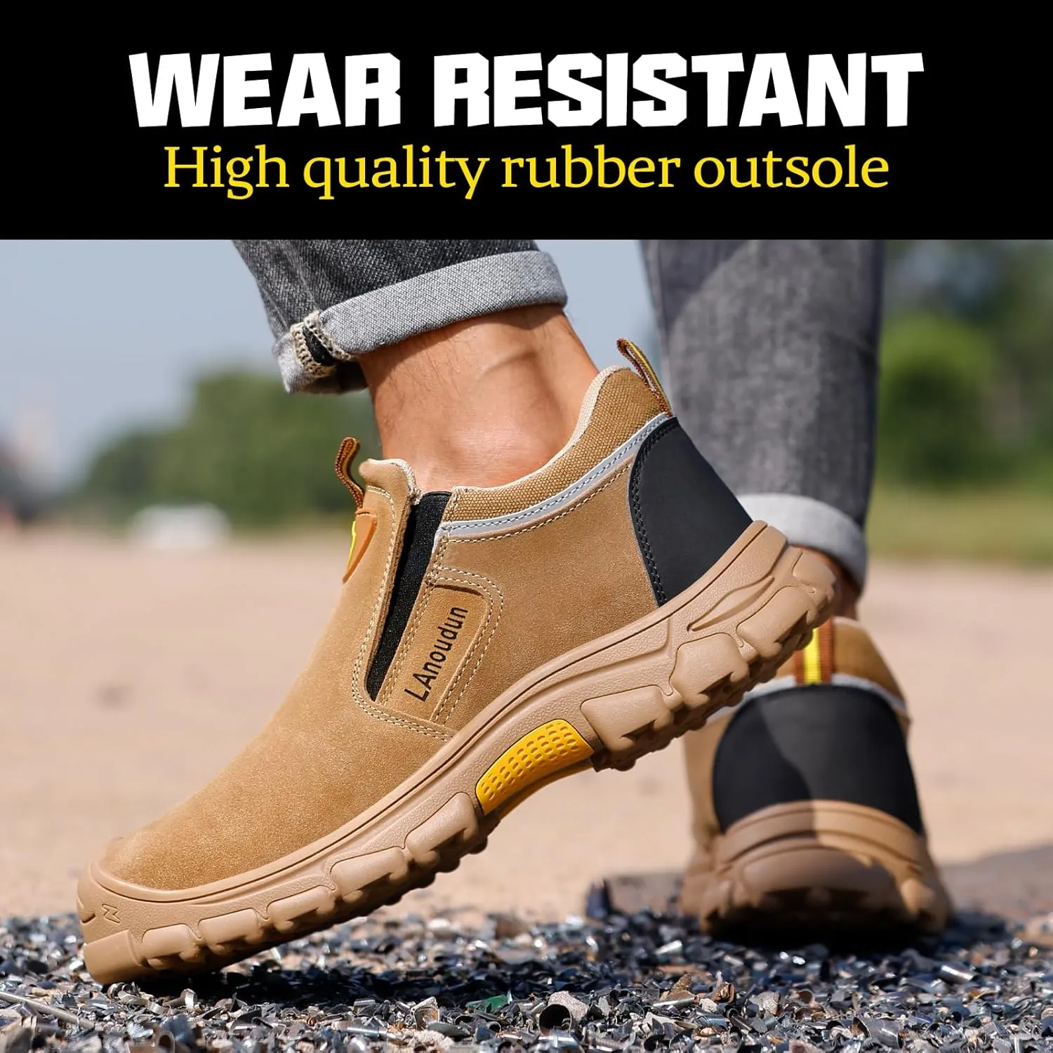 GLANOUDUN Welding Boots for Men Slip on Work Boots for Men Steel Toe Boot Comfortable Welder Boot Construction Safety Footwear Indestructible Men's Steel Toe Shoes