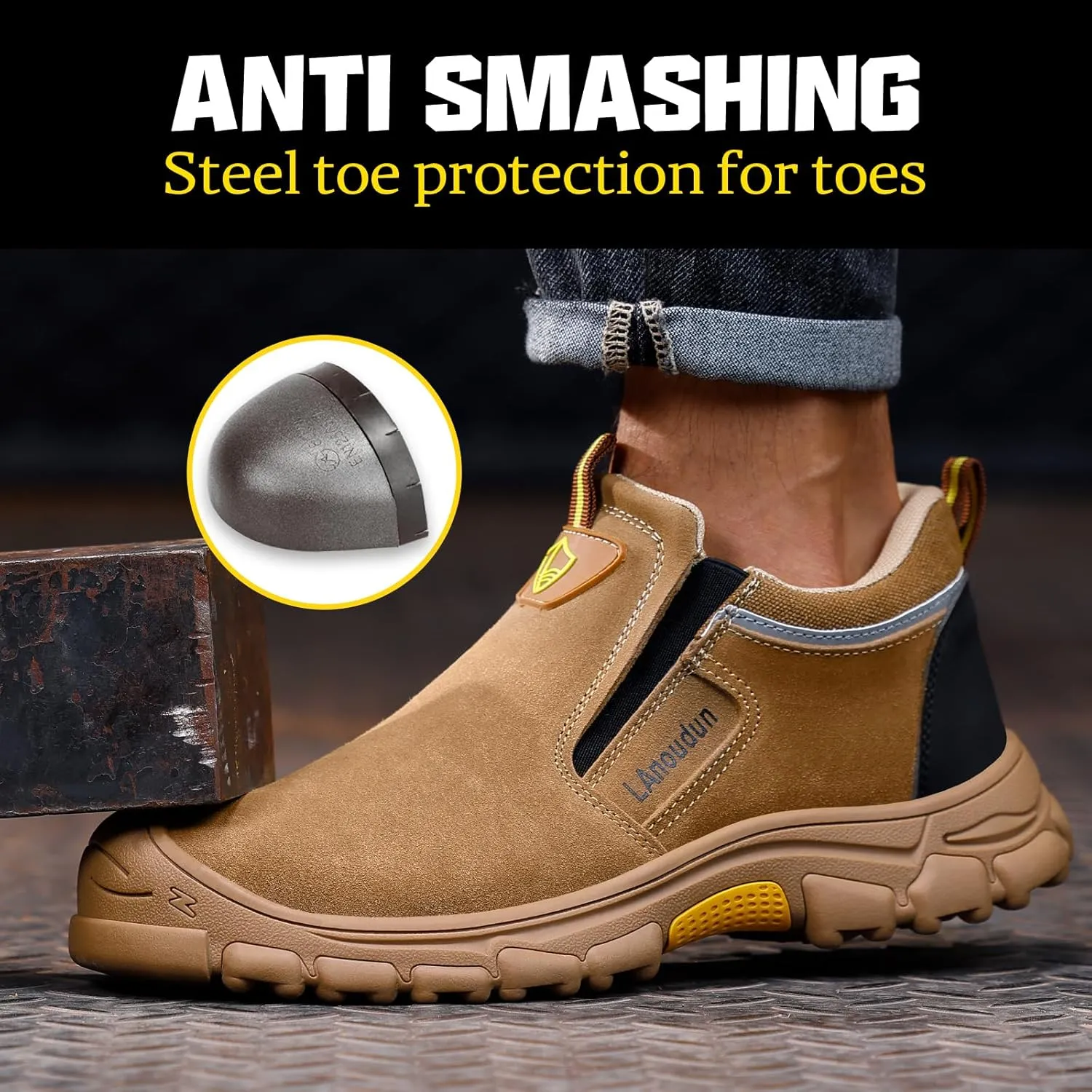 GLANOUDUN Welding Boots for Men Slip on Work Boots for Men Steel Toe Boot Comfortable Welder Boot Construction Safety Footwear Indestructible Men's Steel Toe Shoes