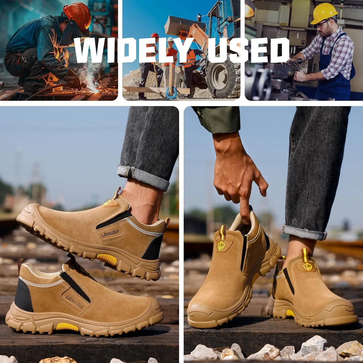 GLANOUDUN Welding Boots for Men Slip on Work Boots for Men Steel Toe Boot Comfortable Welder Boot Construction Safety Footwear Indestructible Men's Steel Toe Shoes