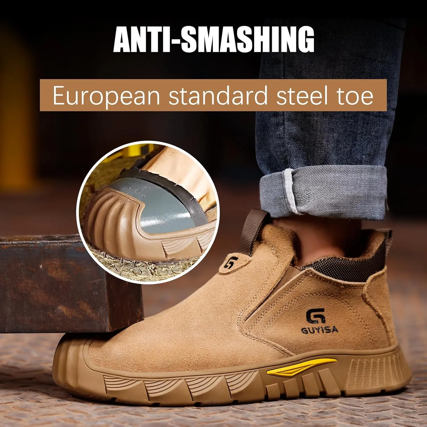 GLANOUDUN Welding Work Boots for Men Slip on Steel Toe Shoes for Men Indestructible Steel Toe Boots Welder Men's Working Shoes Fireproof Safety Footwear for Construction Men's Work & Safety Footwear