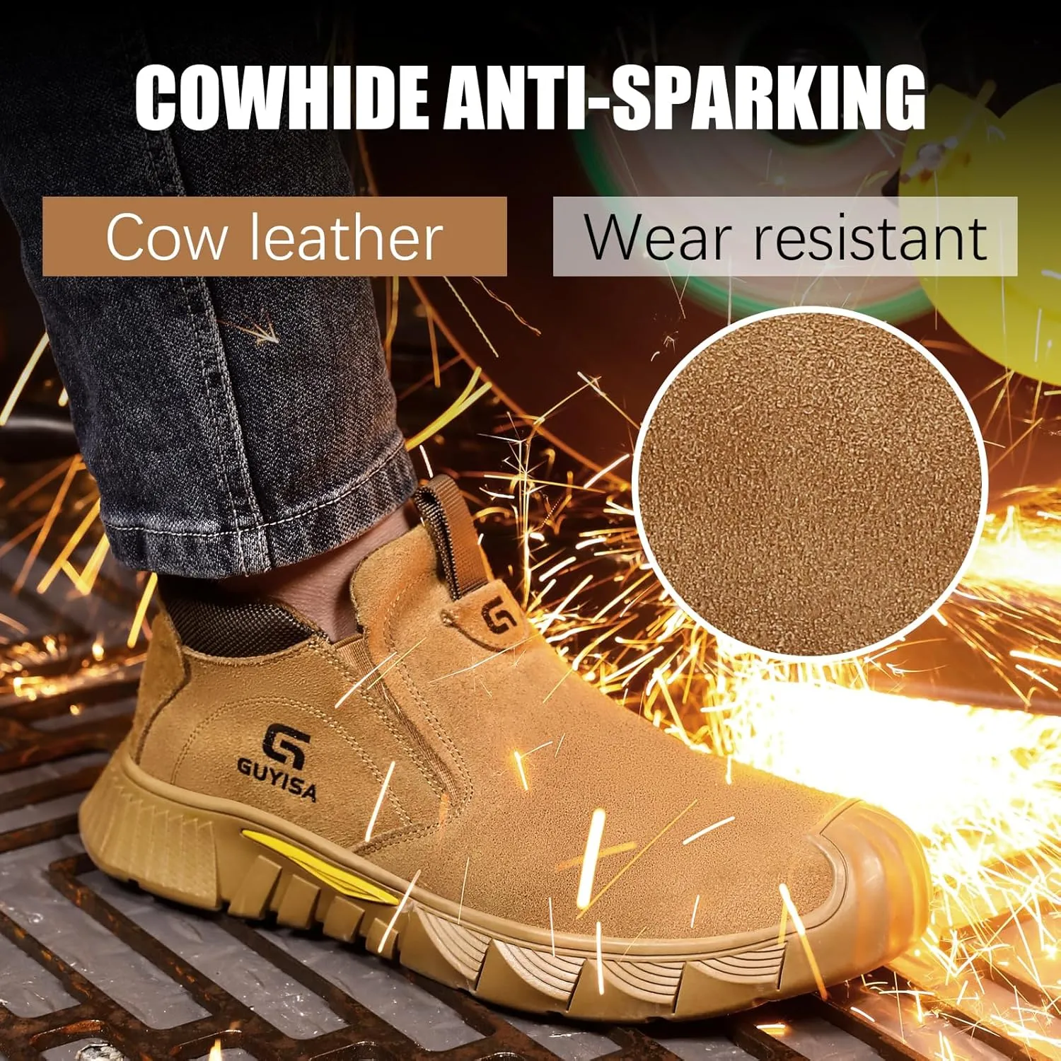 GLANOUDUN Welding Work Boots for Men Slip on Steel Toe Shoes for Men Indestructible Steel Toe Boots Welder Men's Working Shoes Fireproof Safety Footwear for Construction Men's Work & Safety Footwear