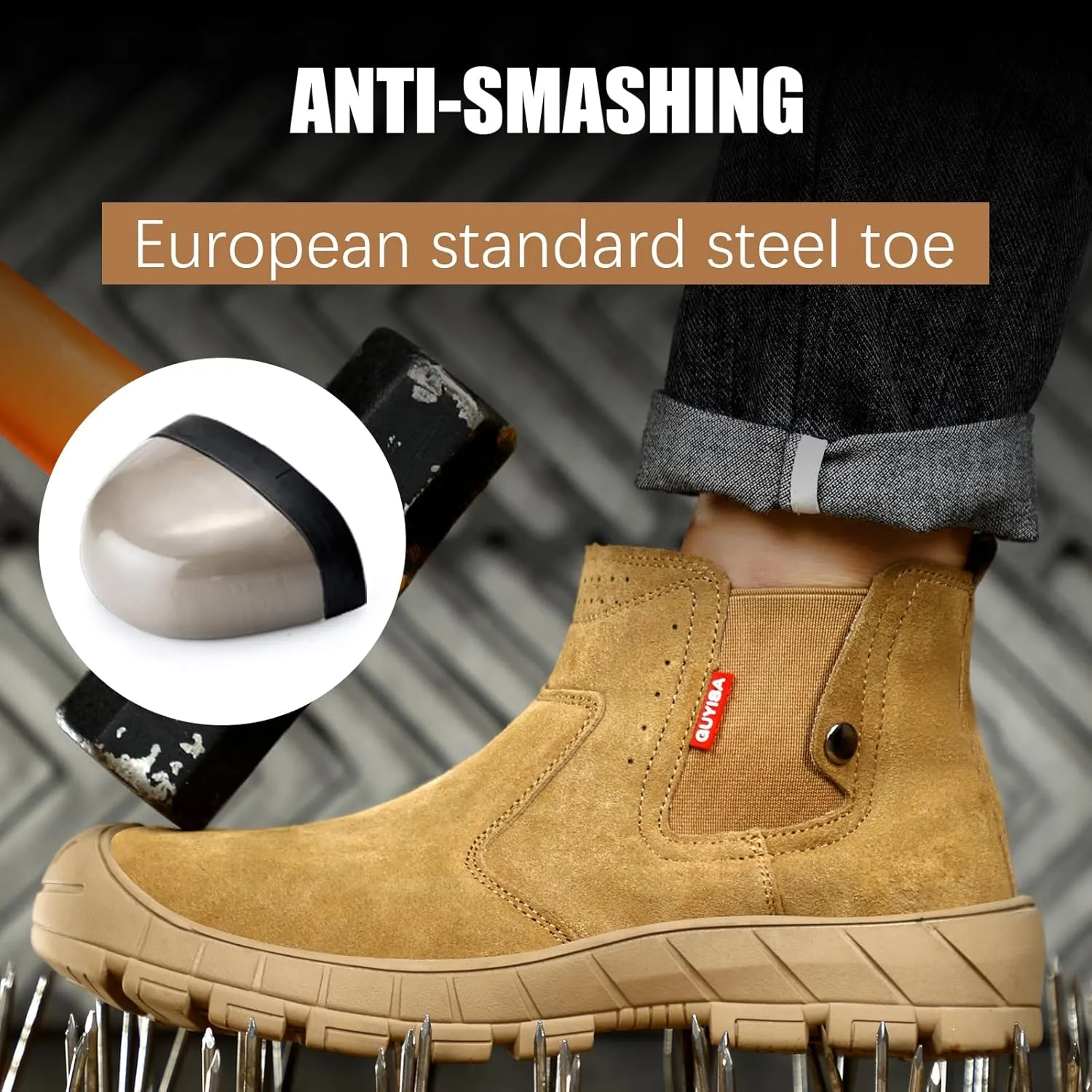 GLANOUDUN Welding Work Boots for Men Slip on Steel Toe Shoes for Men Indestructible Steel Toe Boots Welder Men's Working Shoes Fireproof Safety Footwear for Construction Men's Work & Safety Footwear